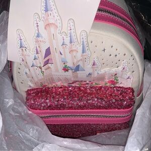 Sleeping Beauty Castle Pink Sequin Pocket Mini Backpack